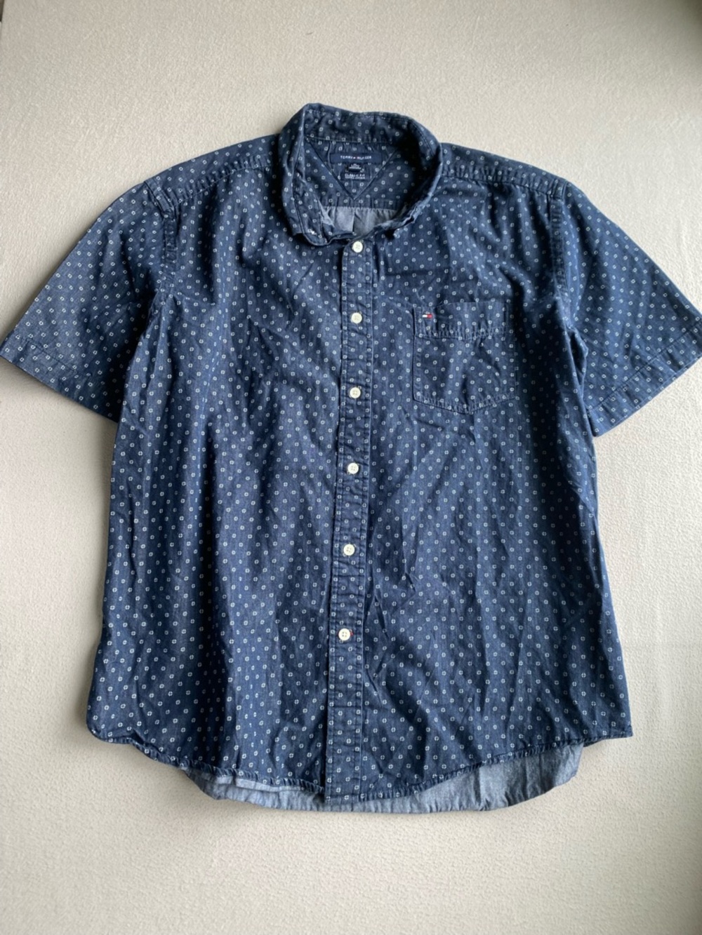 Tommy Hilfiger Dark Blue Short-Sleeve Button-Down with Micro Dot Print